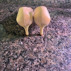 Elegant Women's Beige Satin Kitten Heel Pumps